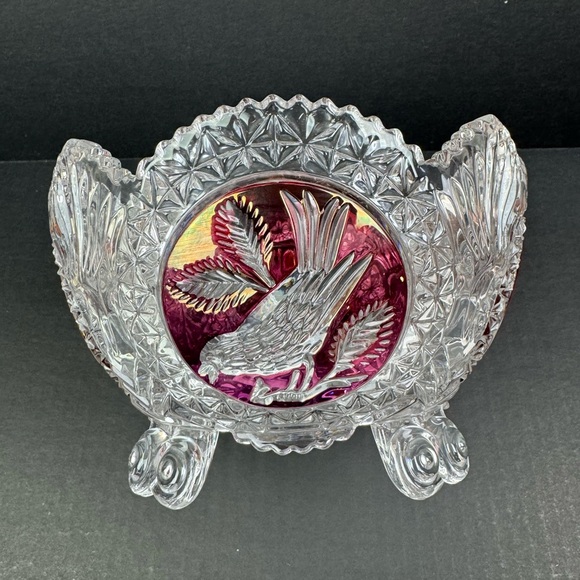 Hofbauer Byrdes The Ruby 8 1/4" Bird Console Footed Vase Bowl Crystal Servware - Picture 6 of 16